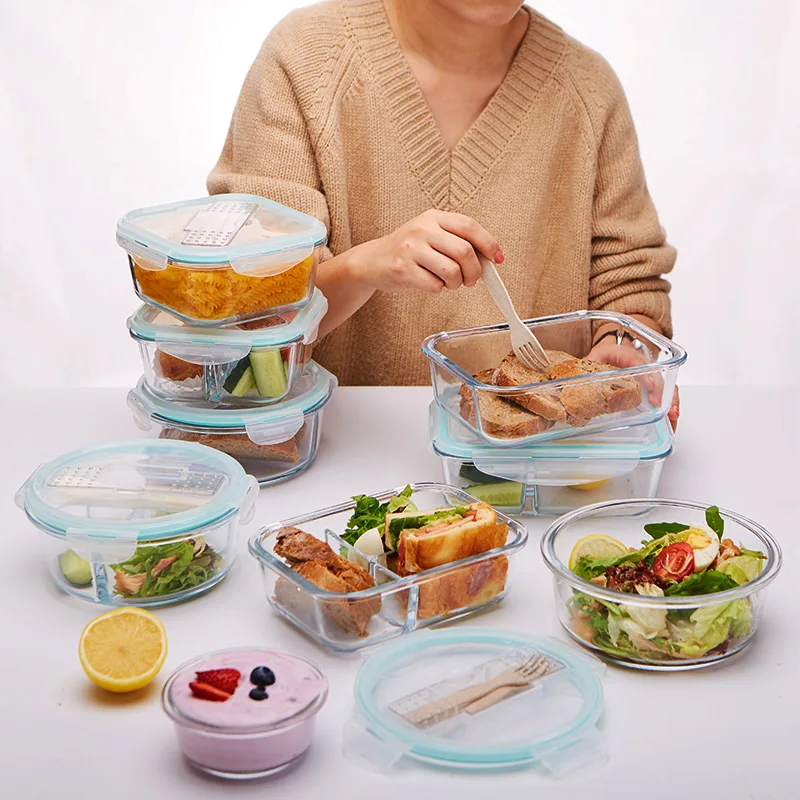 Корейский стиль Ланч бокс стеклянный микроволновый Bento ящик для хранения еды