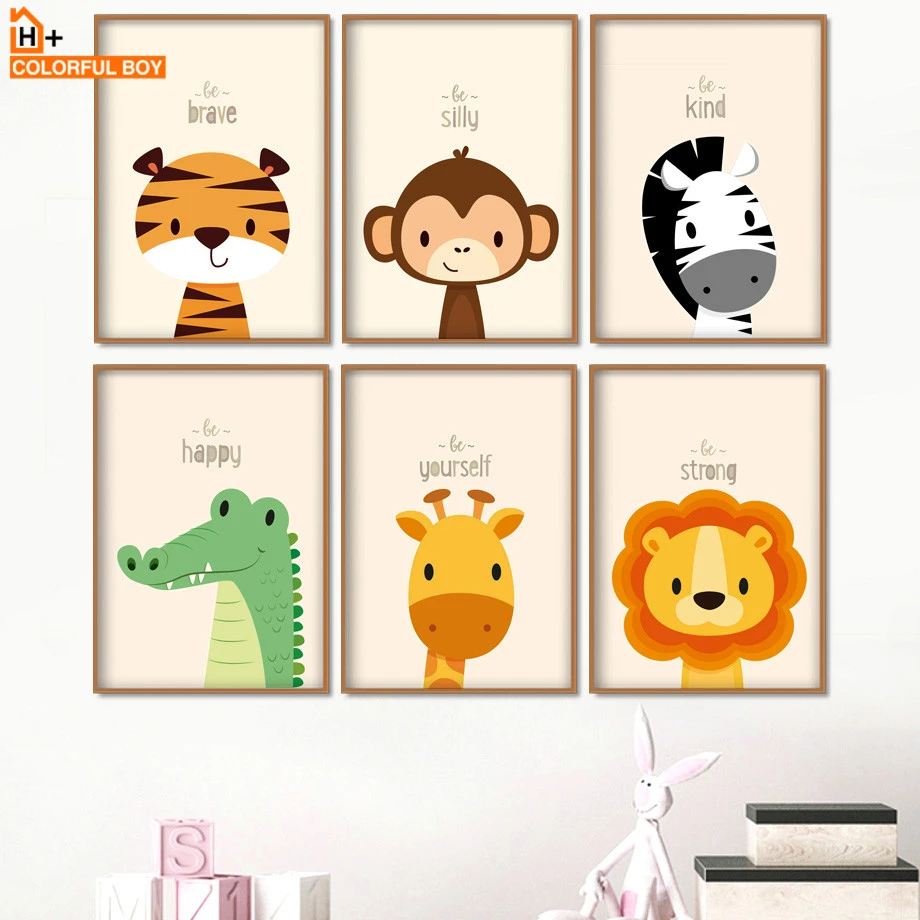 Cuadro Sobre Lienzo Para Pared De Leon Para Bebe Carteles Nordicos De Dibujos Animados Imagenes De Pared Decoracion Para Habitacion De Ninos Pintura Y Caligrafia Aliexpress