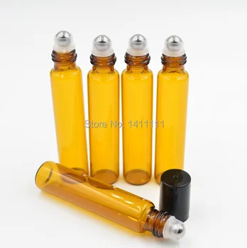 

10ml Amber brown Black Cap Fragrances ROLL ON GLASS BOTTLE ESSENTIAL OIL Metal Roller Ball 600pcs/lot by DHL/EMS Free Shipping