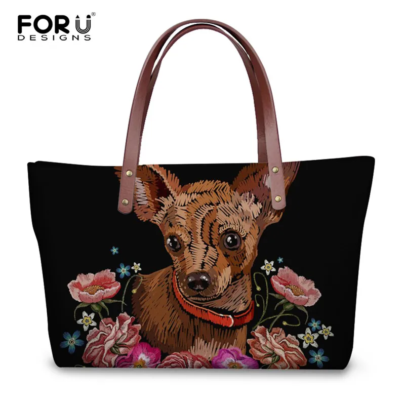 FORUDESIGNS ديزي الملاكم حقائب للنساء الأزياء التطريز تشيهواهوا تصميم أعلى-مقبض أكياس الإناث عارضة حقيبة تسوق FORUDESIGNS ديزي الملاكم حقائب للنساء الأزياء التطريز تشيهواهوا تصميم أعلى-مقبض أكياس الإناث عارضة حقيبة تسوق