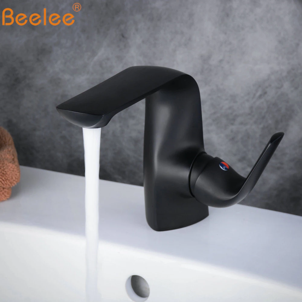 Beelee النفط مفروك الأسود حوض للحمام بالوعة الغرور صنبور الطابق الخيالة خلاط الصنابير مع نطاق واسع حفرة غطاء الطبق BL7522B