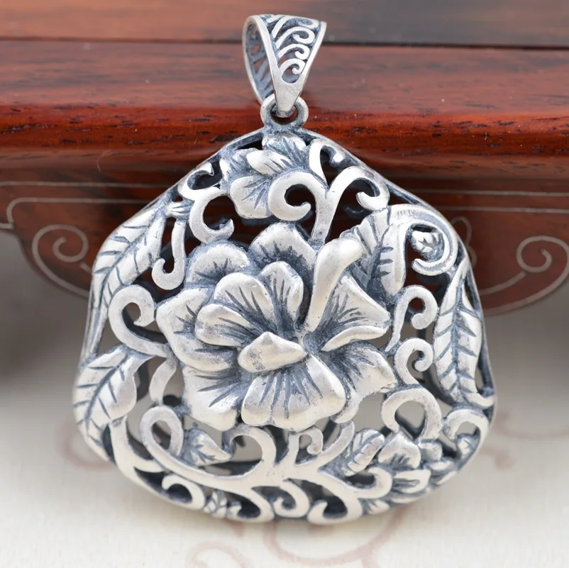 

Deer king S990 Zuyin jewelry wholesale Silver Antique retro style handmade peony sweater chain