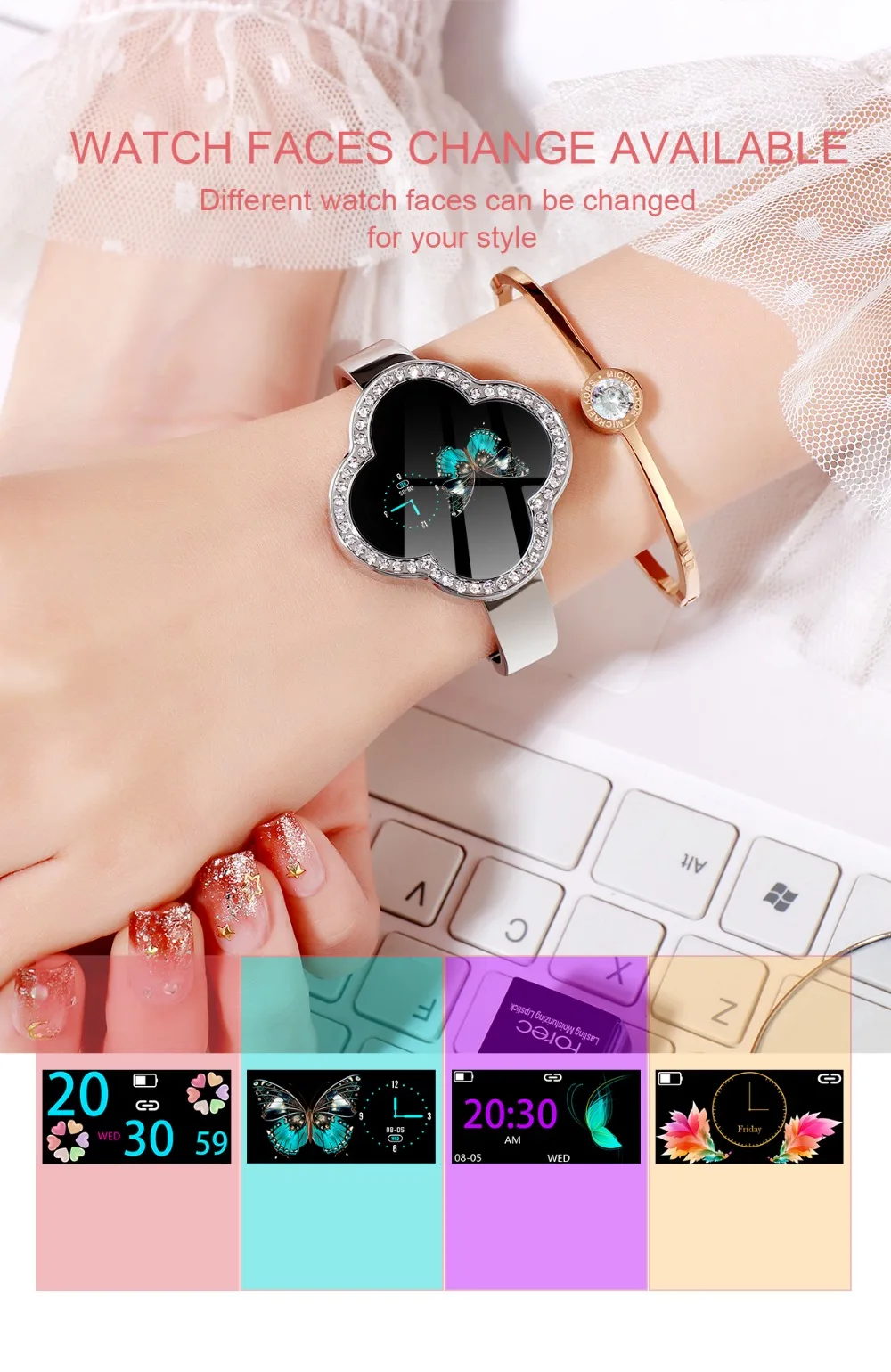 S6 цветной экран Смарт-браслет пульсометр четырехлистный клевер циферблат 0,96 дюймов дисплей прочный умный женский браслет