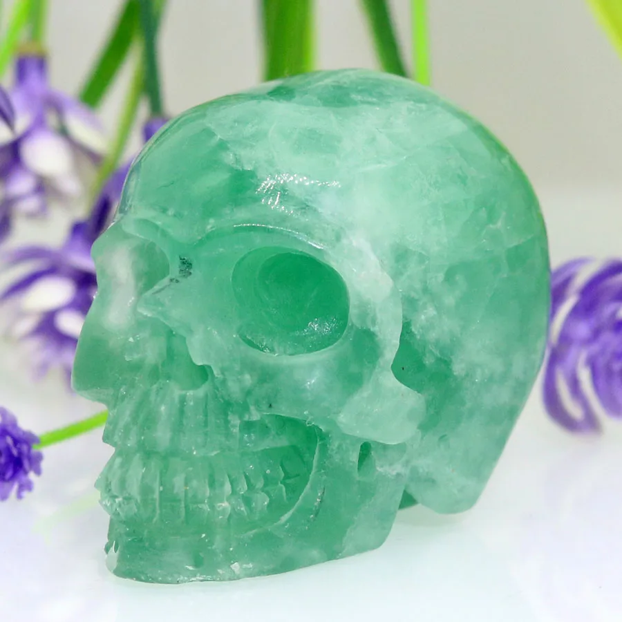 

2.12"GREEN FLUORITE Handmade Carved Crystal Skull Crystal Realistic Crystal Healing Furnishing Articles Figurine TD91