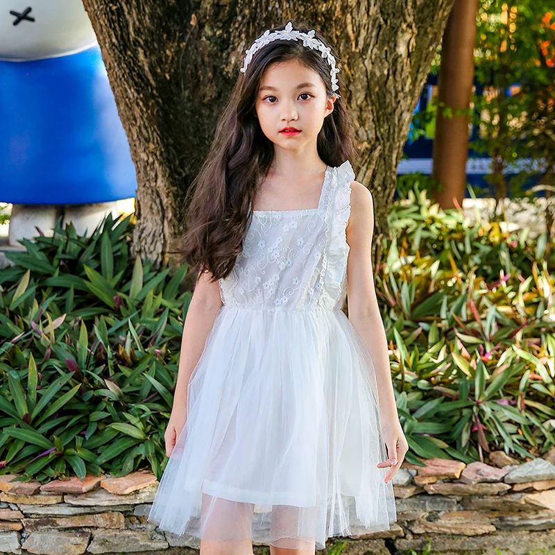 

lace crotch mesh patchwork princess dresses for little big girls party dress baby new 2018 pink white summer dress kids clothing