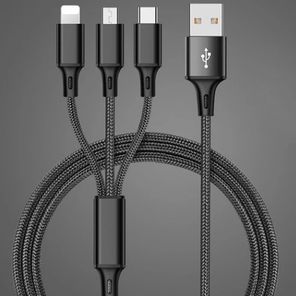 ACCEZZ 3 в 1 Usb зарядный кабель для IPhone X XS MAX Micro usb type C зарядный шнур для Xiaomi Redmi Note 4 samsung зарядный кабель - Цвет: Black