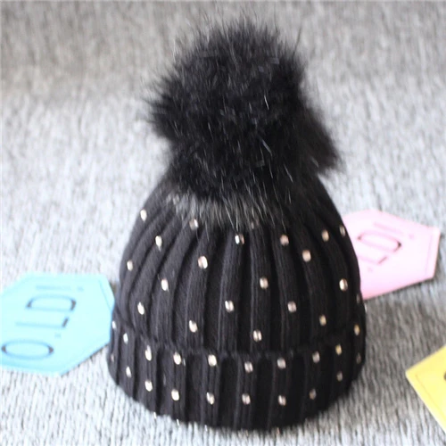 Новая зимняя шапка для маленьких девочек, Лидер продаж, вязаные шапки для девочек с помпонами, детская шапка, теплые меховые шапки, шапки для девочек - Цвет: As photo shows