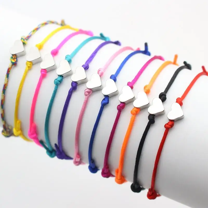

Cute Bear Brand Silver Color Heart Bracelet Charm Simple Adjustable Rope String Couples Bracelets For Women Jewelry Friend Gift