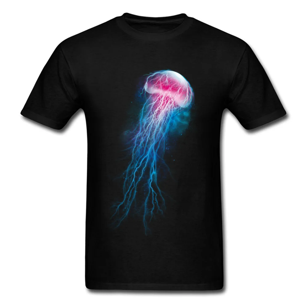 jellyfish storm T Shirts Short Sleeve Crazy High Quality Men Autumn Tops Shirt Crazy Tee Shirt Round Neck All Cotton jellyfish storm black