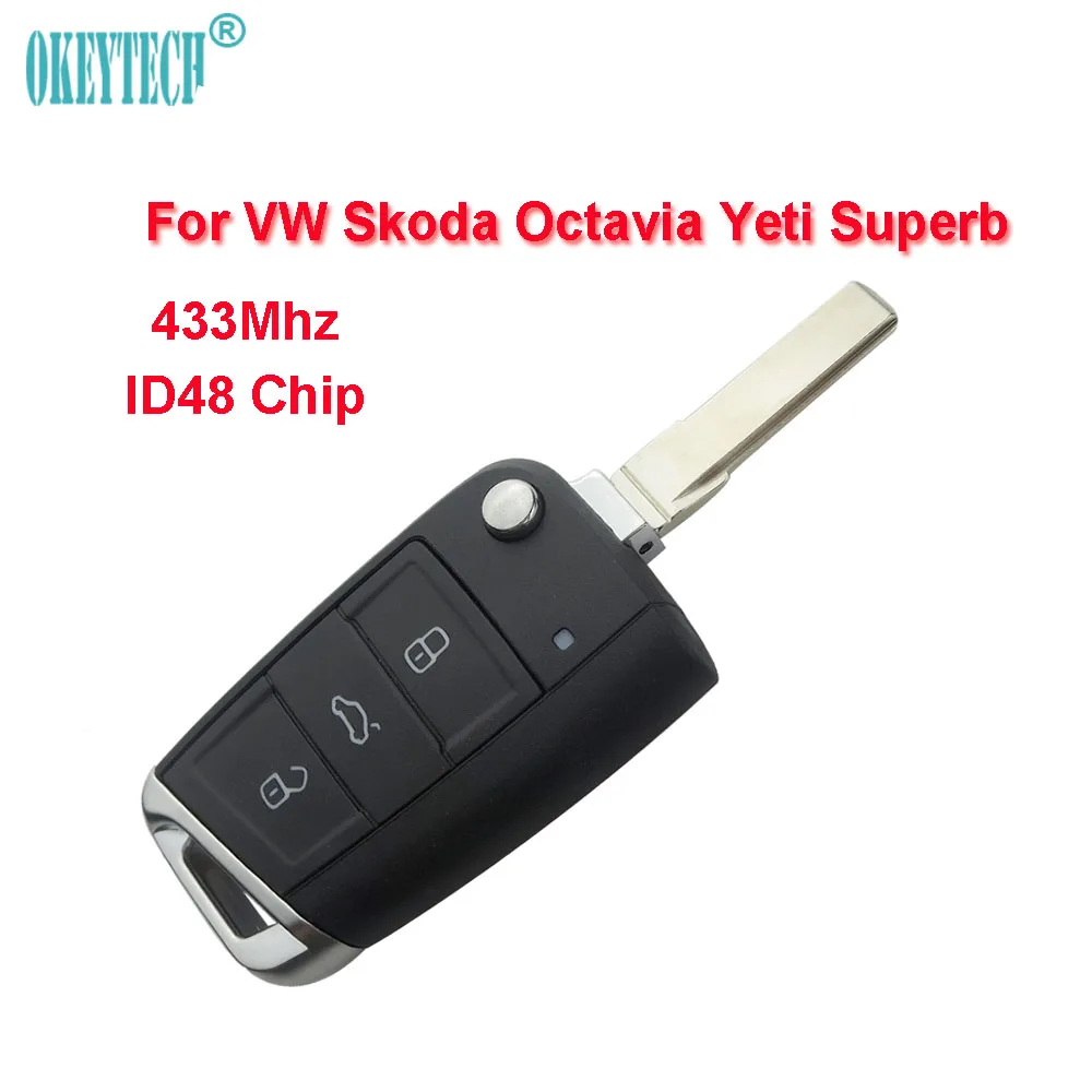 

OkeyTech Original 3 Button 433Mhz ID48 Chip For VW Skoda Octavia Yeti Superb Flip Folding Remote Key 5G6 959 753 AG 5G6959753AG