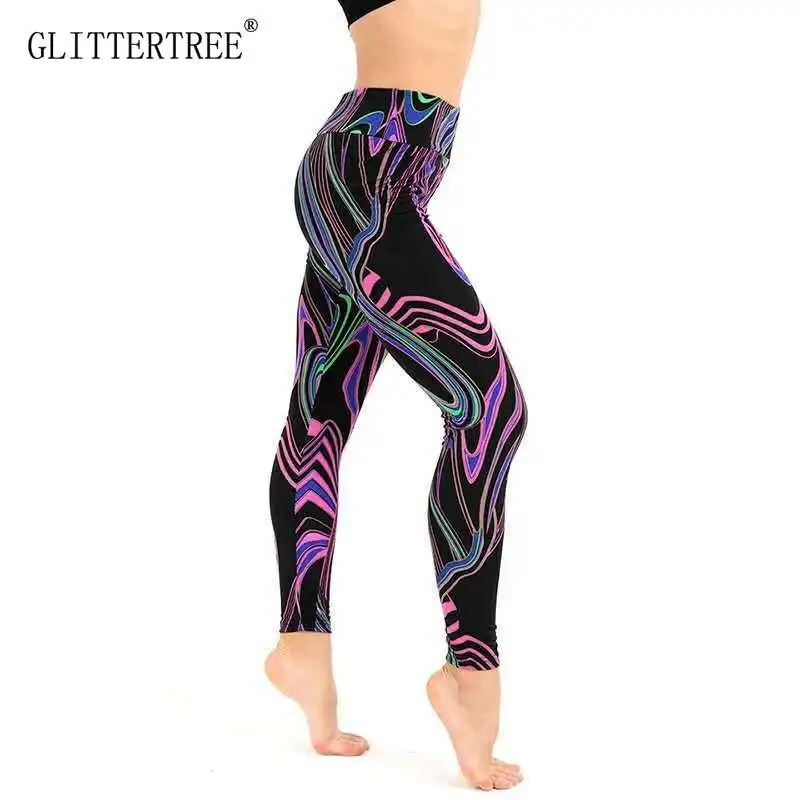 

colorful digital line printing yoga pants bottoming sports female high waist hips stretch self-cultivation fitness leggings pant