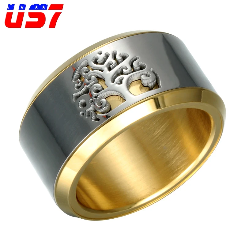 US7 Punk Cool Gold Rotatable Ring Men Stainless Steel Wisdom Tree Of Life Rings For Men Women Anniversary Jewelry Bague Femme