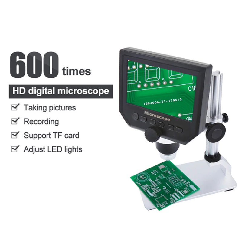 BST-600 lcd цифровой электронный микроскоп портативный HD Мобильный телефон ремонт Лупа 600 раз металлический каркас микроскоп
