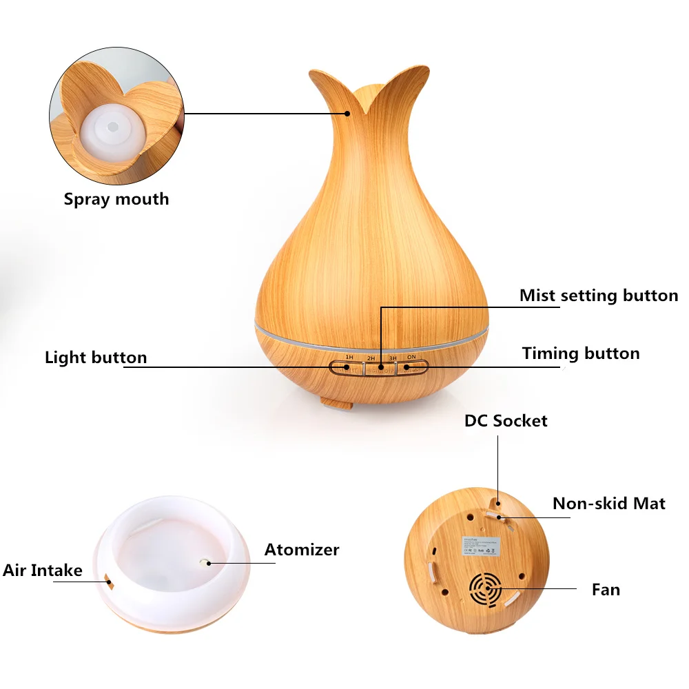 Diffuserlove 400 мл увлажнитель воздуха аромат эфирные масла диффузор с древесины 7 цветов Изменение светодио дный светодиодные фонари для офиса