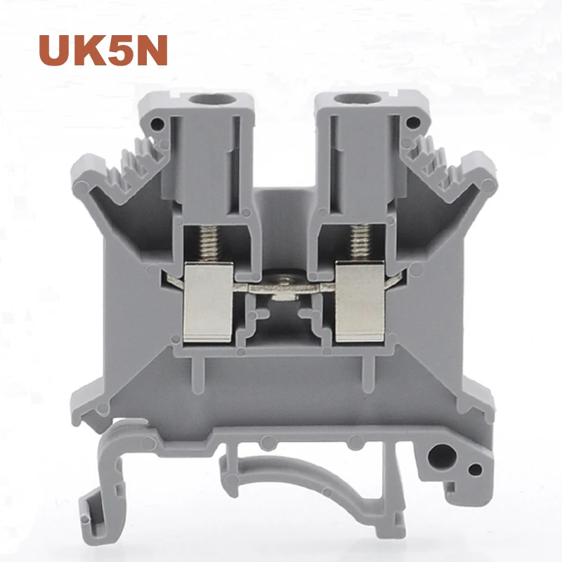 

5/10pcs Din Rail Mount Terminal Blocks UK-5N bornier screw wire electrical terminals connector brass cables morsettiera 41A 4mm2