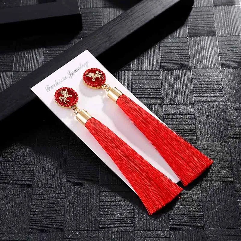 E6073 Trendy Drop Earrings WomenLongBohemianBlueSilkBalckDangleMetalBohoGold Tassel Earrings 2018 Jewelry