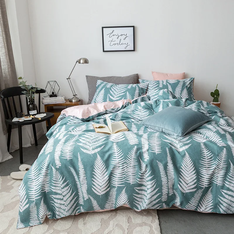 

M1904006 Pure cotton Nordic cotton forest system fresh and simple reactive printing double bed set duvet set