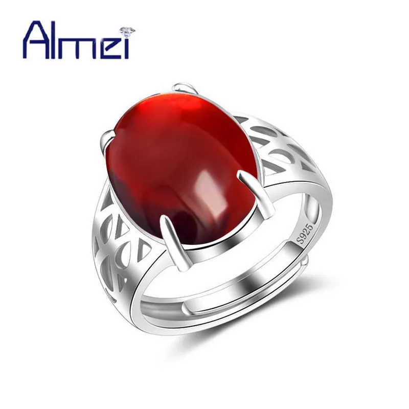 

Almei Adjustable Rings for Women Female With Big Oval Red Green Stone Engagement Ring Silver Color Jewelry Bague Femme JZ148