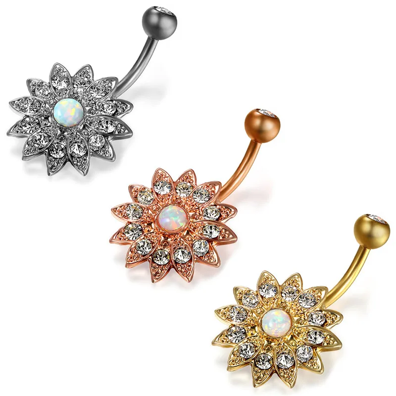 Boniskiss Medical steel 3Color Crystal Flower Belly Ring Navel Studs Body Piercing Jewelry Belly Piercing Nombril