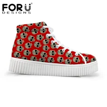 FORUDESIGNS/Женская обувь на плоской подошве с высоким берцем; Милая женская обувь с принтом в виде черепа; женская обувь на платформе, визуально увеличивающая рост
