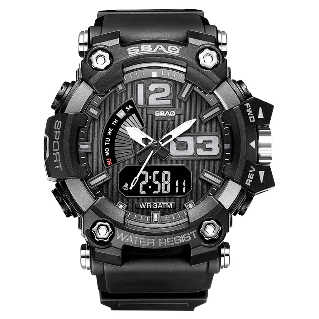 

SBAO Fashion Durable Brand Men's Watch Outdoor Sports Waterproof Calendar Silicone Strap Multi Function Electronic Mens Watches
