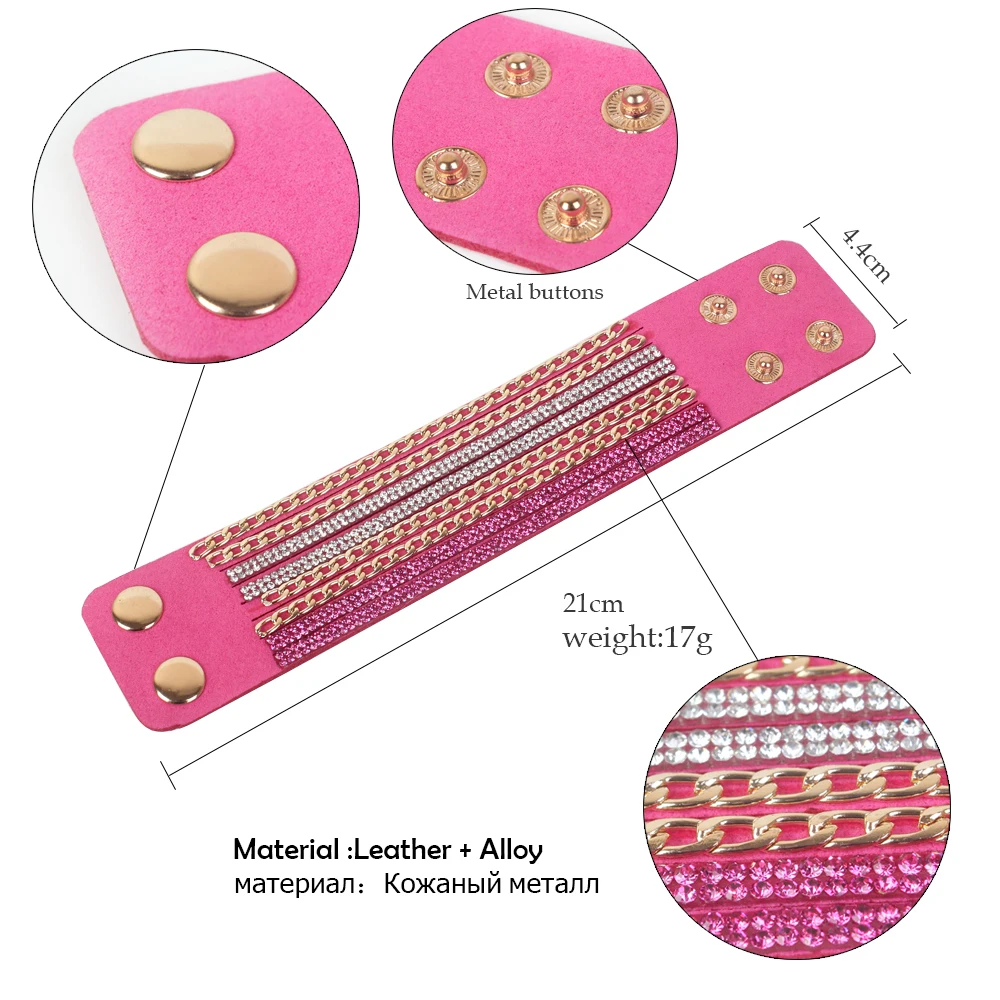 Многослойные Кожаные стразы, широкие браслеты и браслеты для женщин, девушек, мужчин, цепочка, очаровательный браслет, браслеты, вечерние ювелирные изделия, подарок