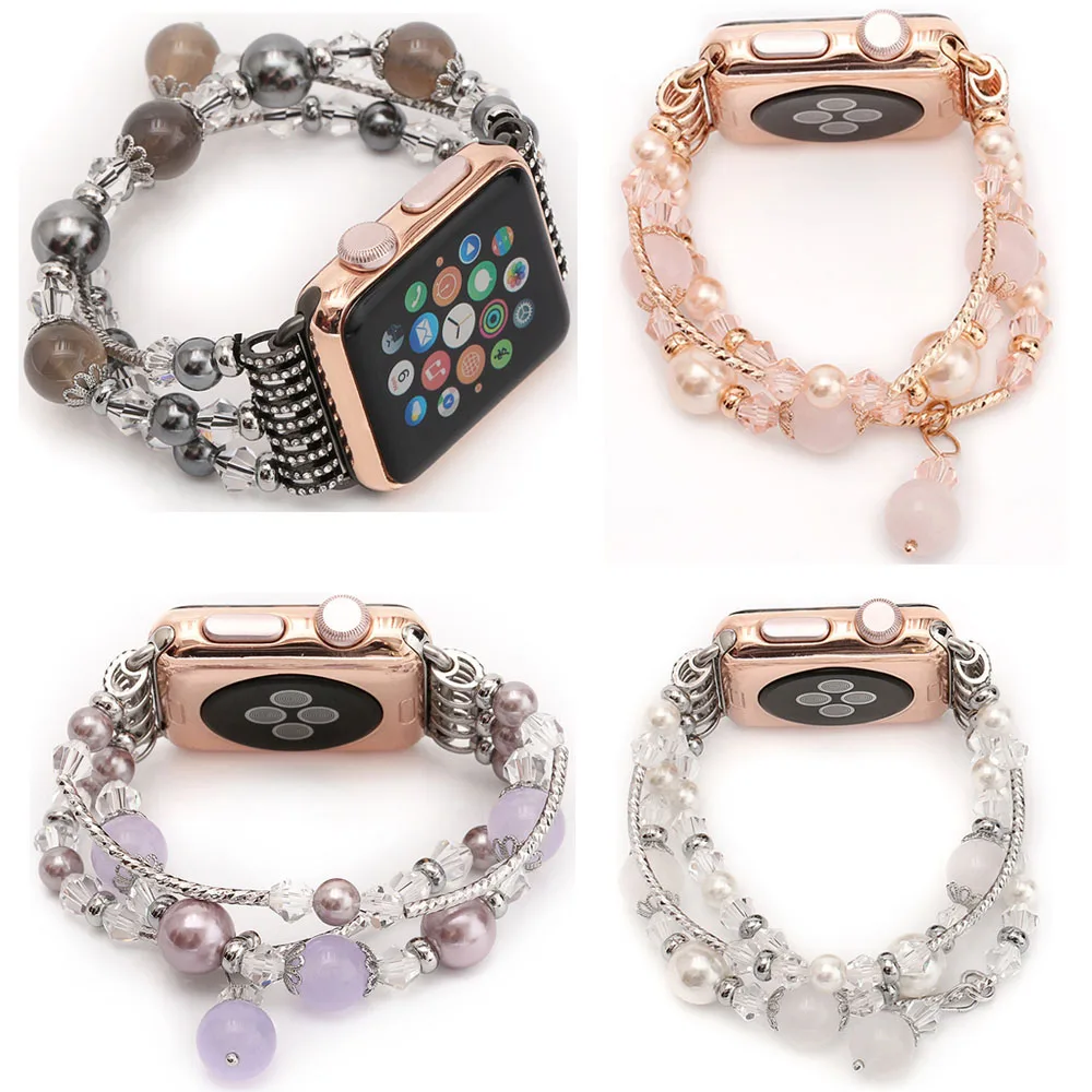 Agate Beads Pearl Bracelet Strap for Apple Watch Series 6 SE 5 4 3 2 1 Band for iWatch Women's Watchband 44mm 40mm 42mm 38mm