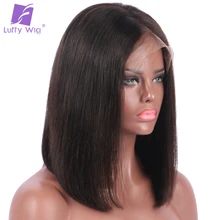 Luffy PrePlucked Peruvian Short Bob Cut Human Lace Front Wigs 13x6 Deep Part Frontal Straight Black