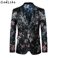 2018 Men’s Slim Fit Printed Blazer and Flower Suit Jacket Big Sizes 6XL 5XL Brand Clothing Mens Casual Floral Party Blazers