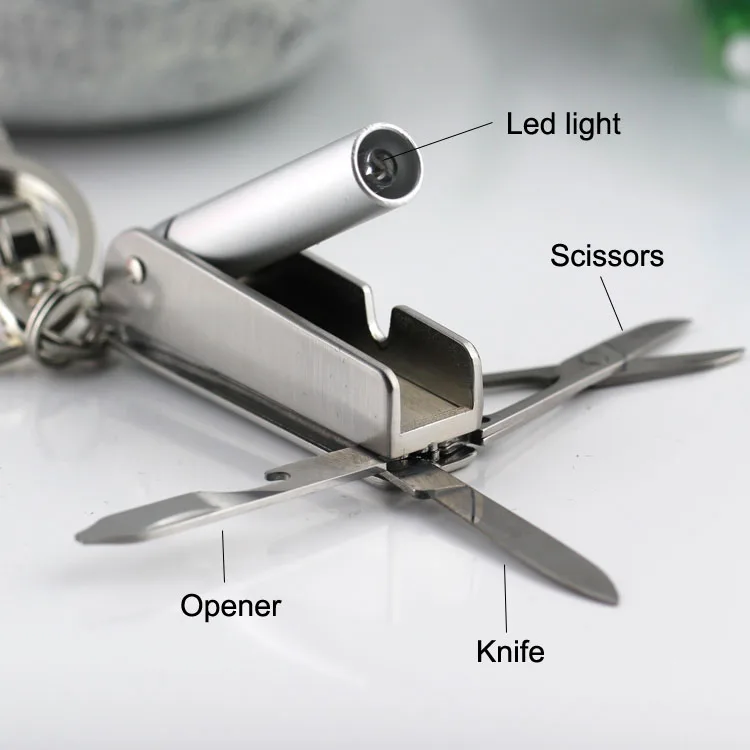 bottle opener scissors knife multifunctional keychain innovative waist hanging car keychain LED light key chain llaveros hombre bottle opener scissors knife multifunctional keychain innovative waist hanging car keychain LED light key chain llaveros hombre
