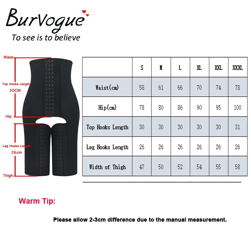  Burvogue Women Latex High Waist Steel Boned Shapewear Butt Lift Body Shaper Plus Size Pants hook Tu