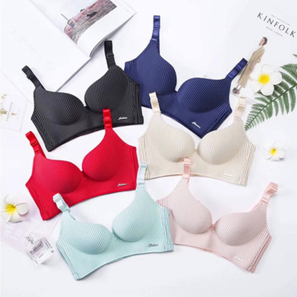 Womens Push Up Bra Seamless Gather Wireless Ladies Sexy Stripe Lingerie Plus Size Bralette Bh Top 30-40 A B C D Cup