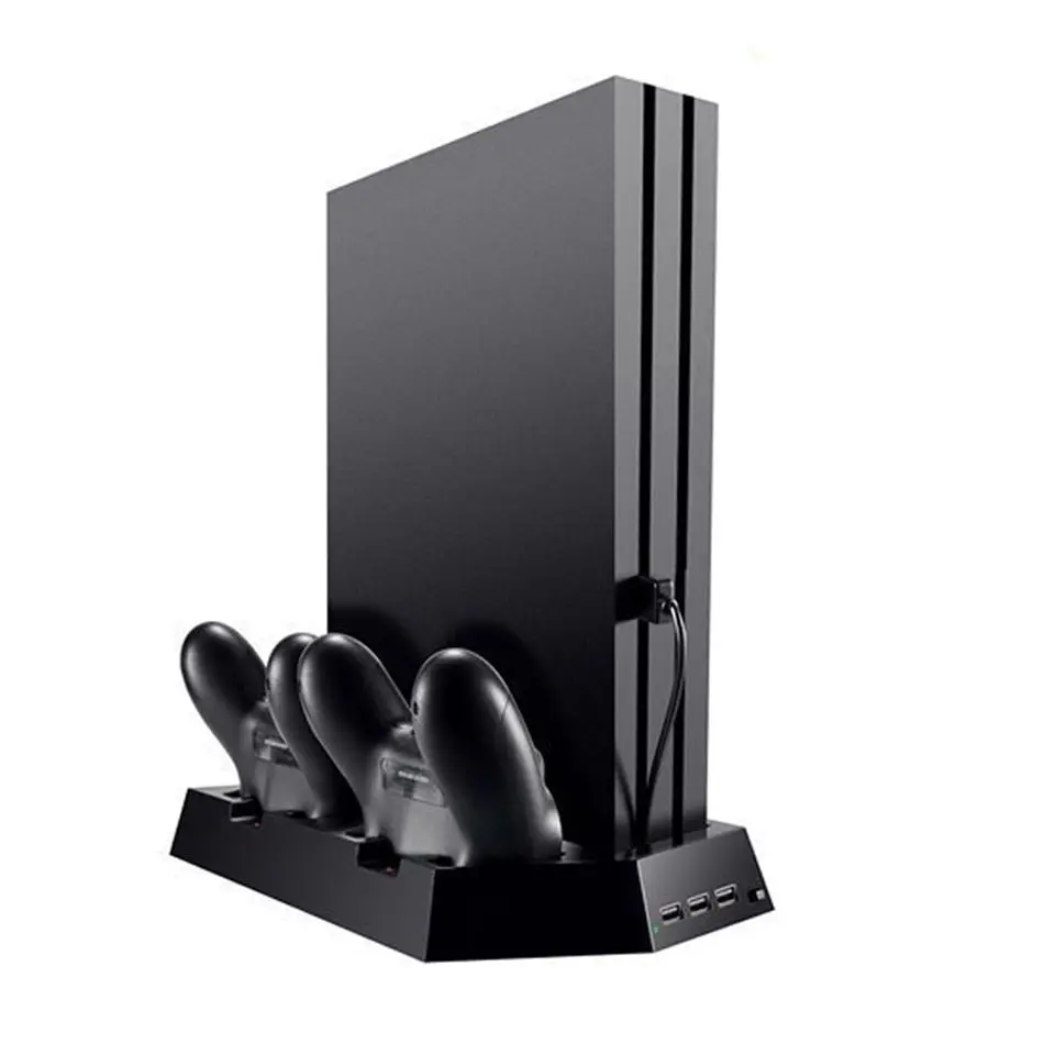 Вертикальная подставка зарядное устройство для PS4/PS4 Pro/PS4 Slim] двойной контроллер зарядная станция с охлаждающим вентилятором для sony Playstation 4 - Цвет: Black