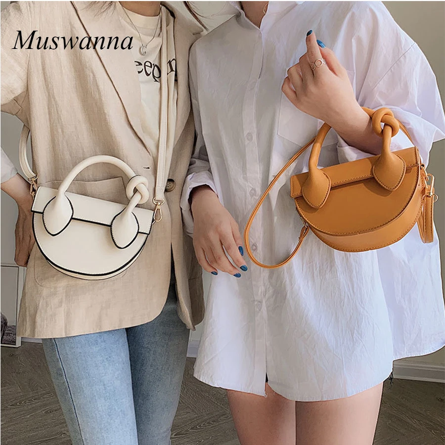 

Designer Solid Top Handle Semi-circle Saddle Bag Pu Leather Women Handbag Casual Shoulder Messenger Bag Purse Cross body bag