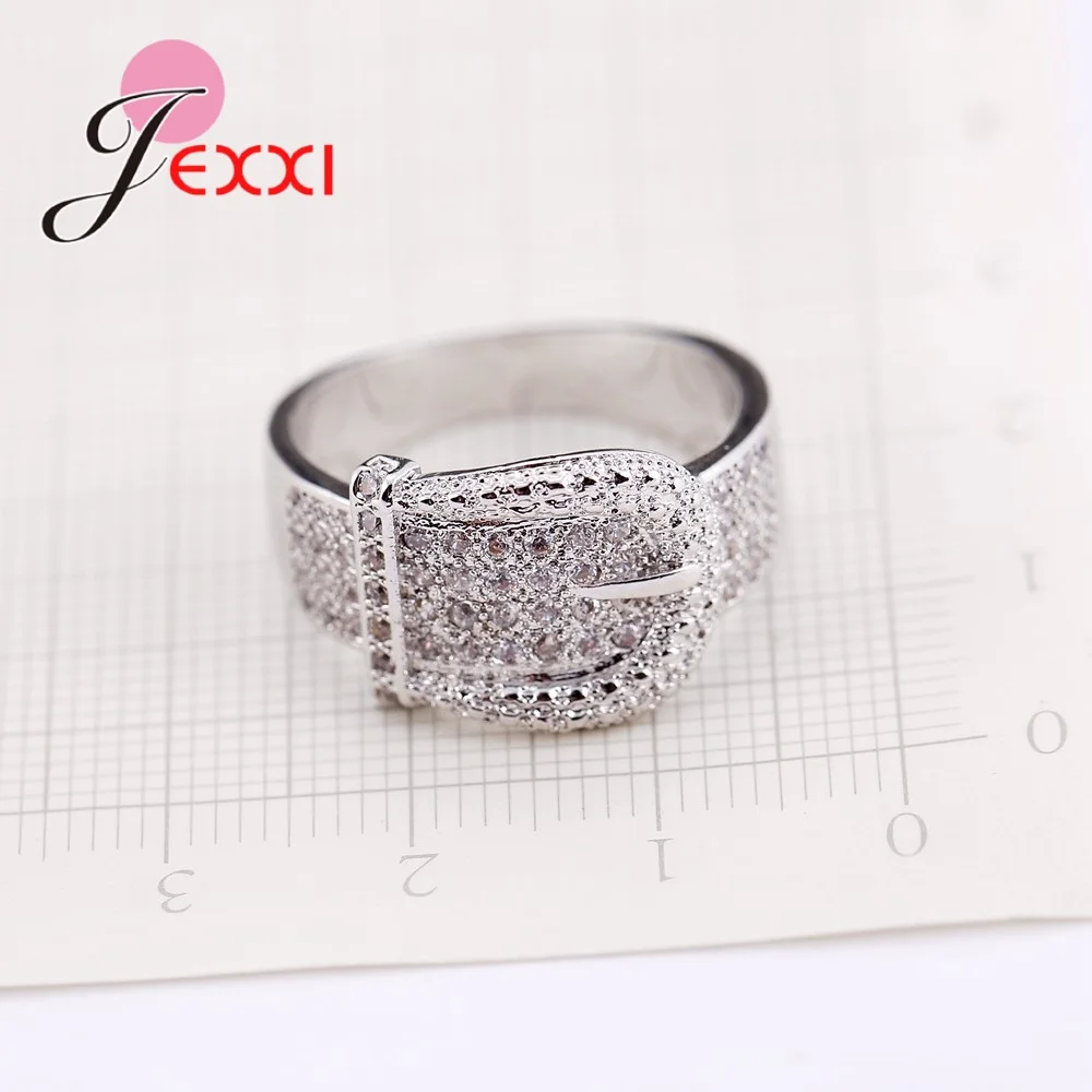 New Shiny Belt Ring for Women Exquisite Austrian Small Crystals Bijoux High Quality 925 Serling Silver Jewelry