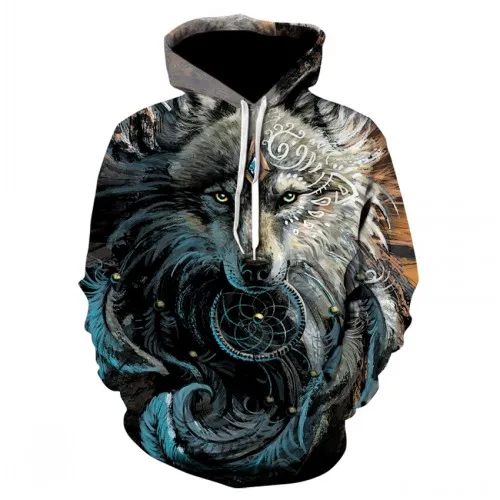 Fashion Men Wolf Animal 3D Printed Hooded Hoodies Men / Women's Shinning Wolf Design Sweatshirts 3D Harajuku Hoody - Цвет: picture color