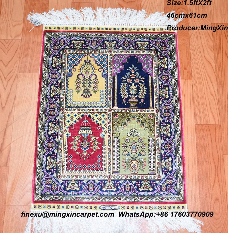 1.5ftx2ft,46cmx61cm,Chinese handmade 100 spun silk carpet/rugs top