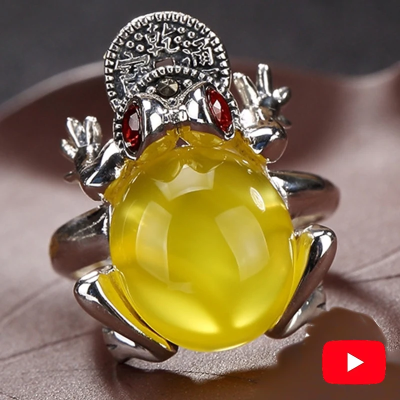 Money Wealth Israel Amber S925 silver Ring Sterling Good luck Fengshui fortune toad frog Gemstone Chinatown Chinese Gift Money Wealth Israel Amber S925 silver Ring Sterling Good luck Fengshui fortune toad frog Gemstone Chinatown Chinese Gift