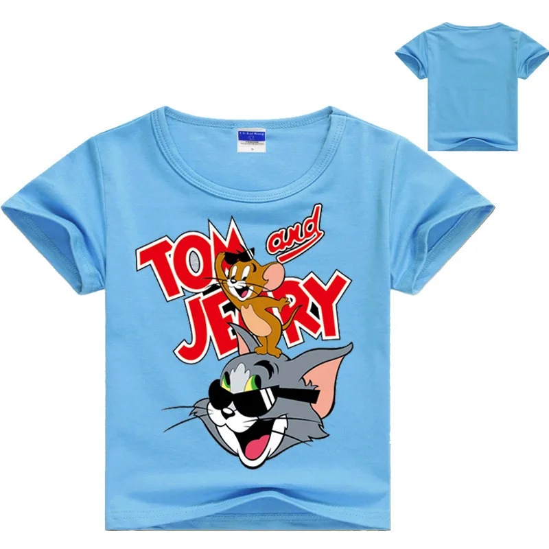 Новые футболки с короткими рукавами для мальчиков детские футболки с рисунком Тома и Джерри одежда для маленьких девочек детские летние топы, футболки, костюм, одежда - Цвет: Blue