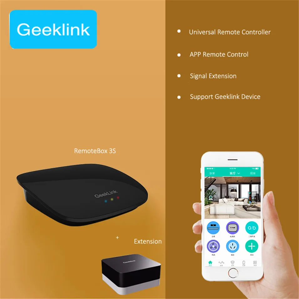 

Geeklink Remotebox 3S Intelligent Smart Home Controller IR RF+Extension Wifi Remote Control Switch by Phone for Home Automation