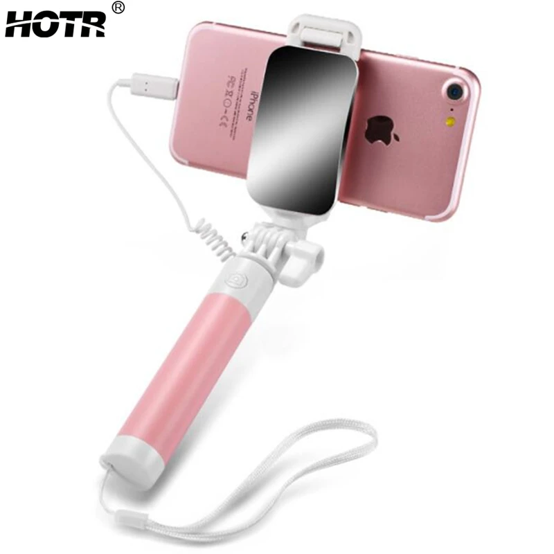 

Mirror Selfie Stick for iphone X XS XR XS Max Wired Selfie Stick Para Selfie Monopod Extendable for Apple 6 6s 7 8 plus 5 5s SE
