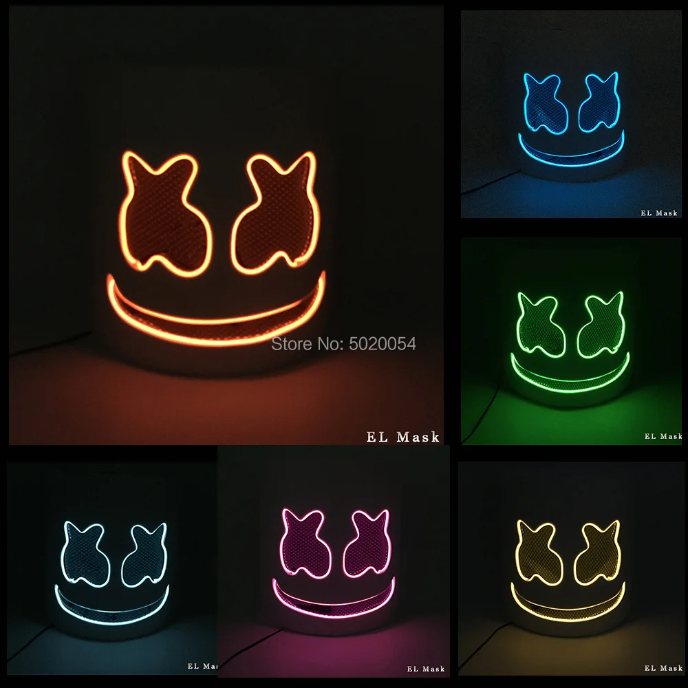 

GZYUCHAO EL 2019 Popular Marshmello EVA EL wire Glowing Mask Dance DJ Club Decor Anonoymous mask With Sound Activated Driver