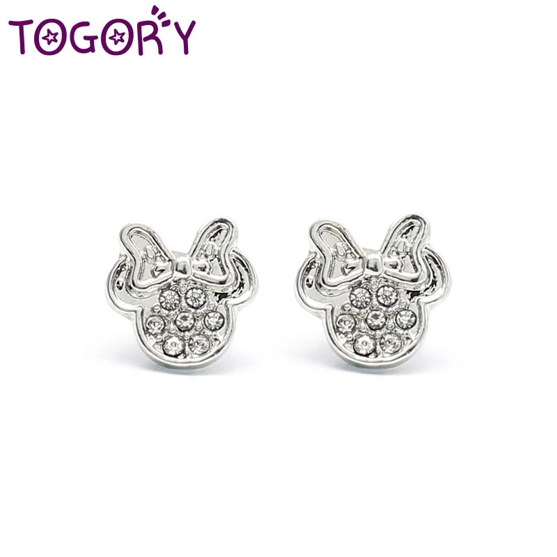 

TOGORY Presents Silver Plated Crystal Mickey Shape Pandora Stud Earrings Sparkling Minnie Fashion Jewelry Special Store