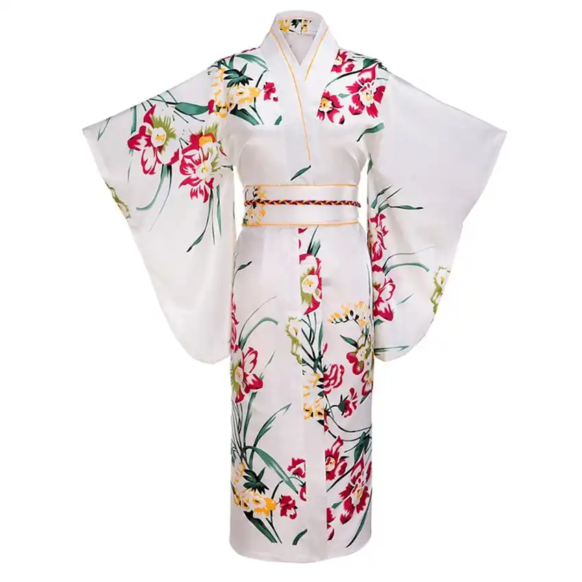 Black Woman Lady Japanese Tradition Yukata Kimono With Obi Flower