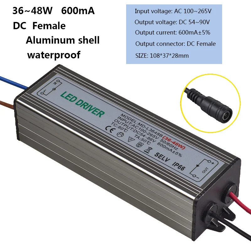 

led drive power panel lamp ballast 36W-48W 600mA constant current waterproof
