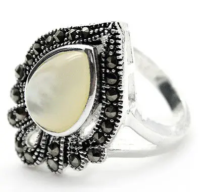 Dame noble de 925 ARGENT GOUTTE NATUREL BLANC MER SHELL MARCASSITE ANNEAU TAILLE 7/8/9/10 | Украшения и аксессуары