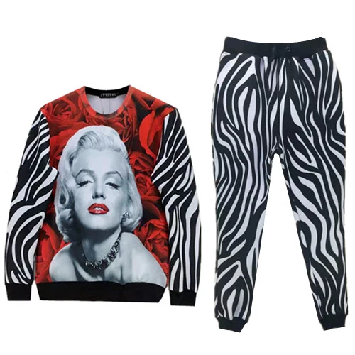 Marilyn Monroe Tracksuits 3D Roses Sweatshirt and Jogger Sets Striped Woman Sport Suit Unisex Outfit Jogging Suits Swag Clothes