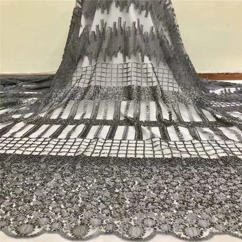 

Elegant Nigerian Tulle French Lace Fabric With Beaded 2018 High Quality African Bridal Lace Fabric For Wedding Dress HJ1147-1
