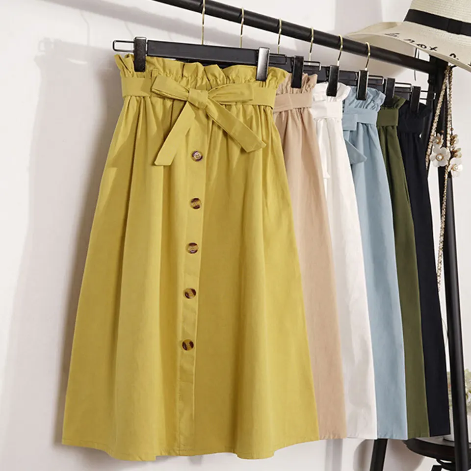 Летние женские миди юбки повседневные с высокой талией трапециевидные женские юбки с карманами с поясом размера плюс Сарафан