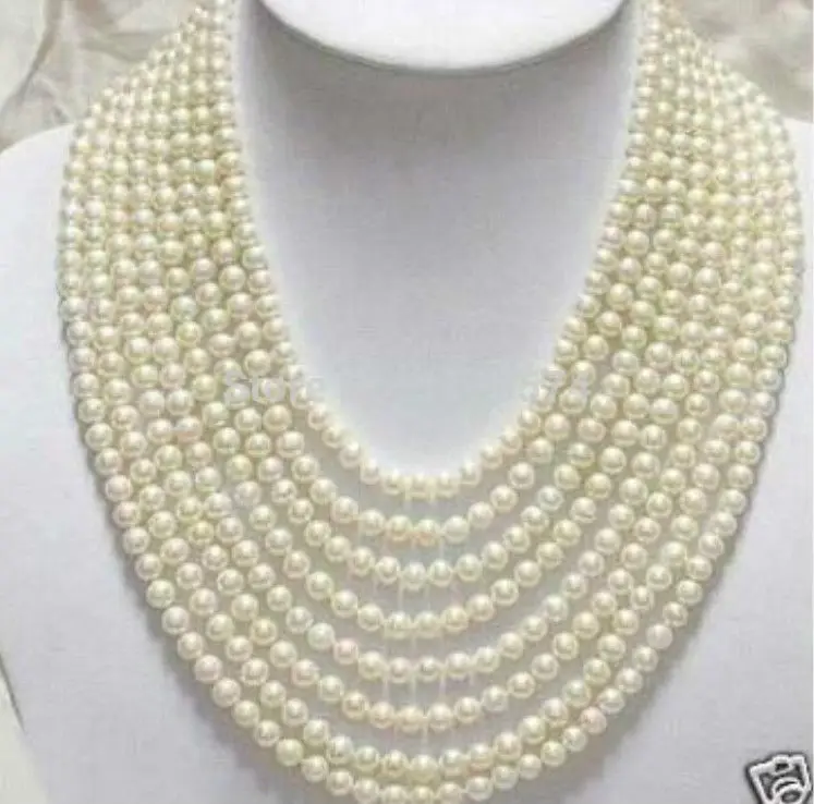 

Hot new multi-storey girls all-match jewelry Beautiful 8 Rows 7-8mm White Freshwater Pearl Necklace free shipping ZH0231